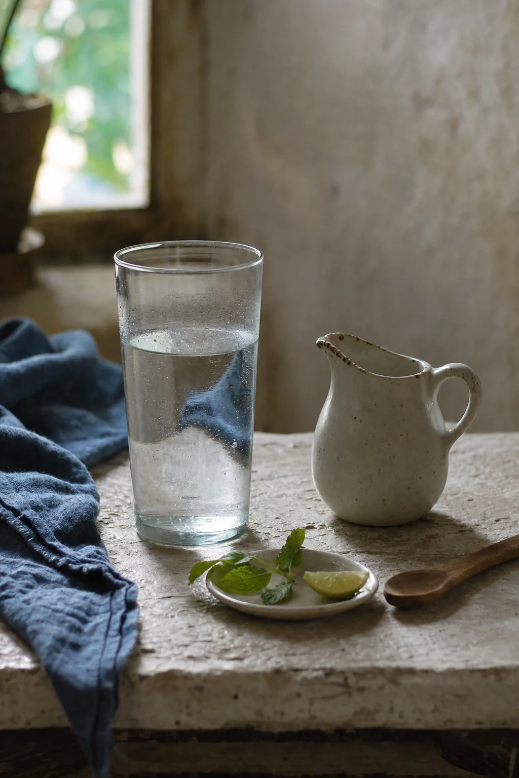 A glass of clear ionized water.